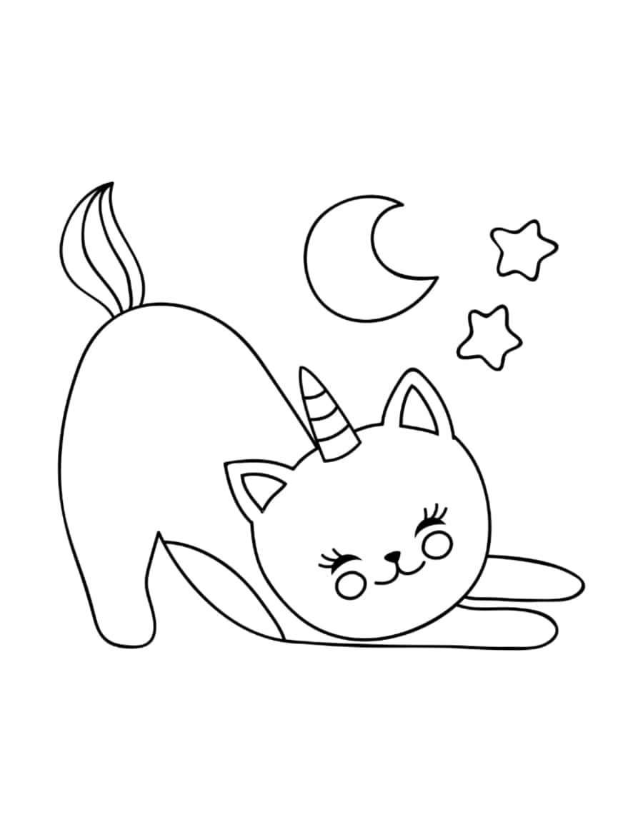 Unicorn Cute Sleepy Caticorn Cat Coloring Pages Pdf Free Vectors